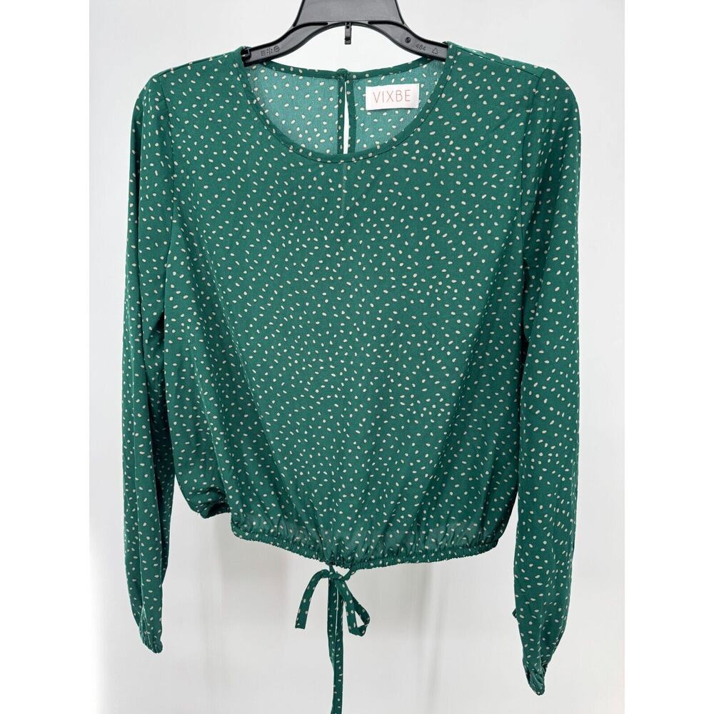 Vixbe Womens Round Neck Cropped Blouse Keyhole Back Long Sleeve Size S Green NWT